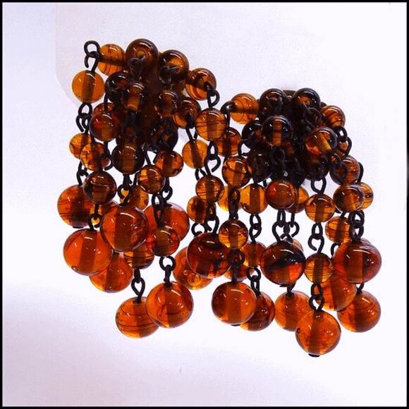 1950s West German Rare Tortoise Glass Dangle Vintage Earrings - Picture 3 of 6